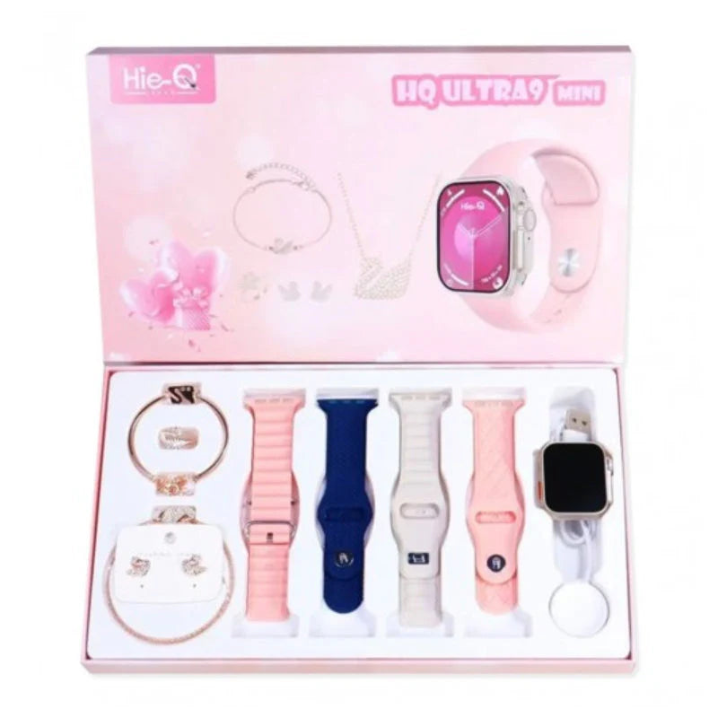 Hie-Q HQ Ultra9 Mini Smart Watch | Buy in Dubai UAE | with Swan Jewelry Gift Set | Bluetooth Call | Heart Rate | Gift for Her