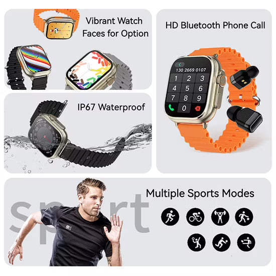 Hie-Q WR-GT3 TWS Smart Watch | Buy in Dubai UAE | 2-in-1 Watch + Wireless Earbuds | Super AMOLED | Bluetooth Call