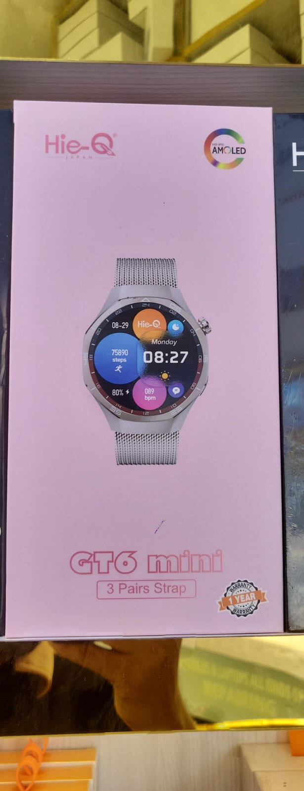 Hie-Q GT6 Mini Smart Watch | Buy in Dubai UAE | Round HD AMOLED | Bluetooth Call | Heart Rate | Mesh Strap | 3 Pairs Strap