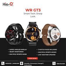 Hie-Q WR-GT3 Smart Watch | Buy in Dubai UAE | Round Super AMOLED | Bluetooth Call | Heart Rate | 3 Pairs Strap