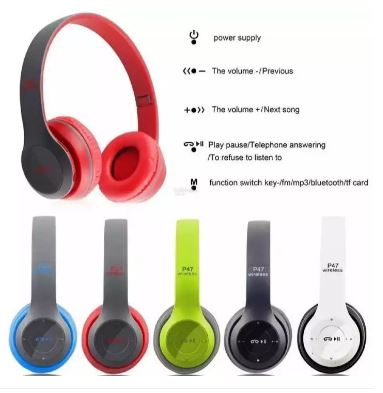P47 Wireless Headphones | Buy in Dubai UAE | Over-Ear Bluetooth 5.0 | Foldable | Built-in Mic | AUX &amp; SD Card